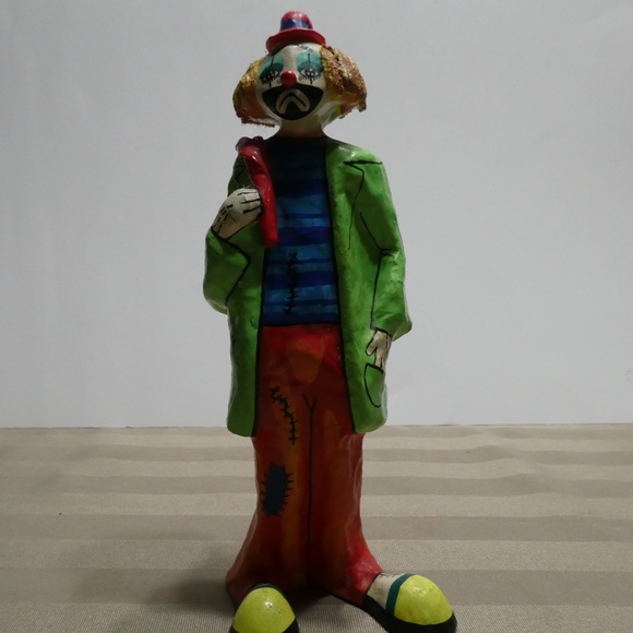 CLOWN paper mache hand crafted & painted figurine